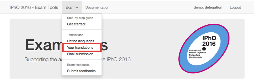 My translations menu